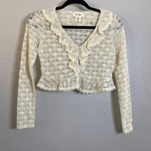 Cream Lace Cardigan Medium Coquette Dollette Feminine Ruffle Preppy Cottagecore